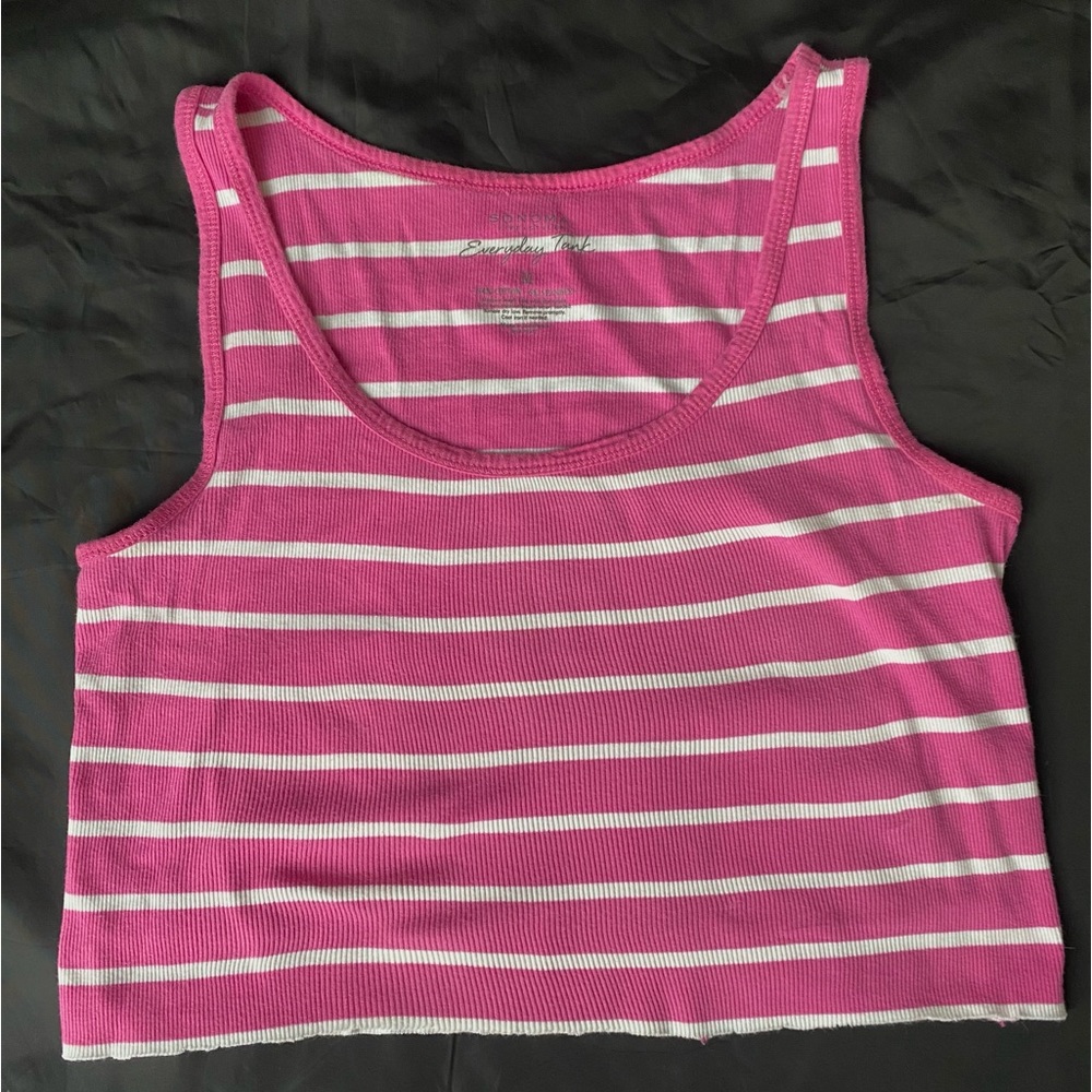 Pink and white striped tank top